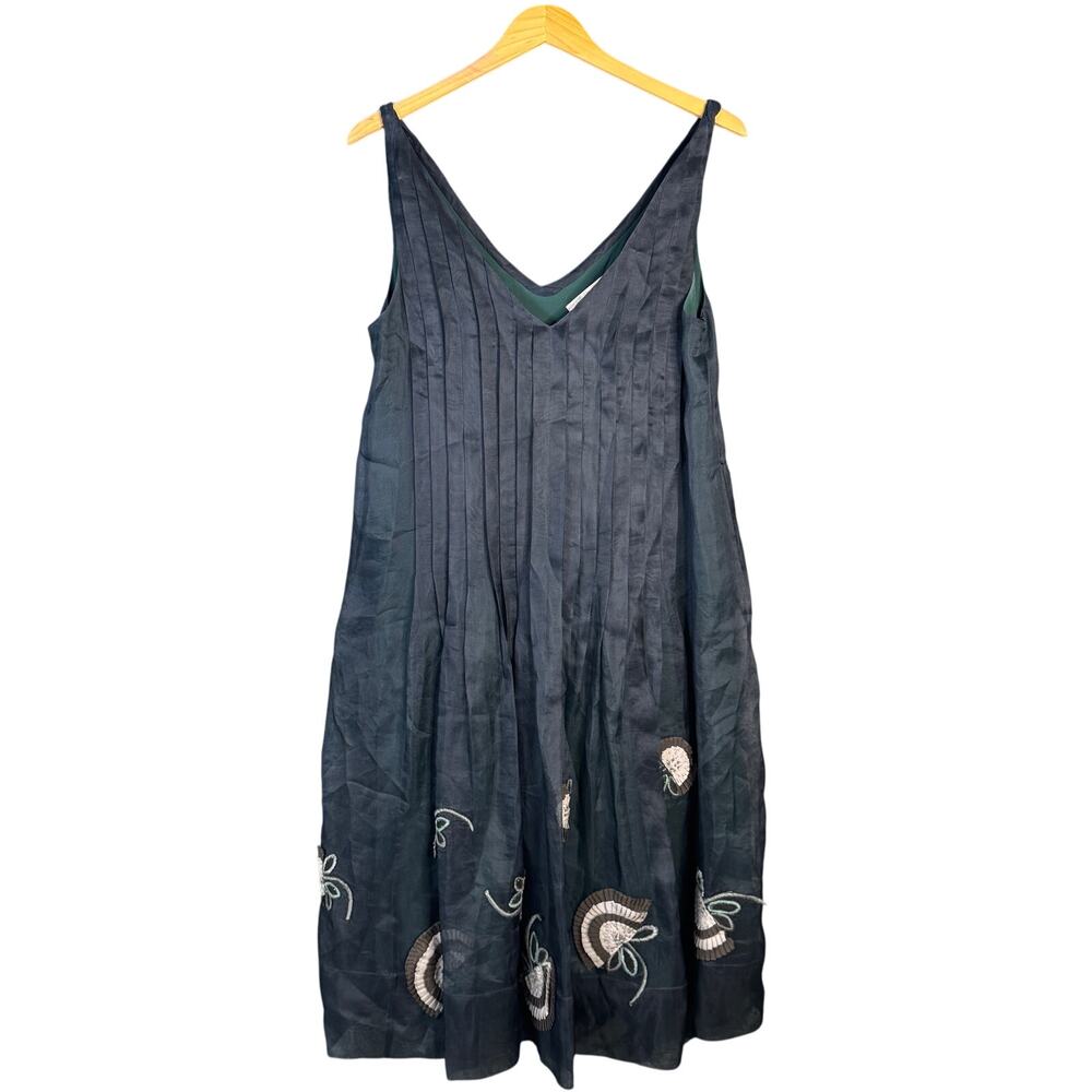 Rebecca Taylor‎ Dress Womens 6 Blue Silk Pleated Embroidered Floral Wedding Midi